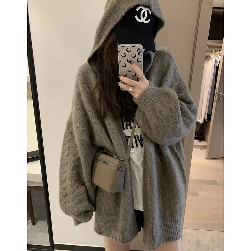 Koisoon Women Cardigan Sweater Fashion Korean Streetwear Loose Hooded Knitted Coats Casual All Match Student Jacket Autumn New