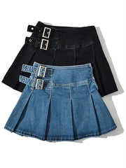 Koisoon Summer New TARUXY Denim Y2k Skirt with Pleats and Belt 90s E-girl Korean Skirts For Women High Street Jeans Short Bottom