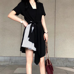 Koisoon Stripe Patchwork Women Dress Korean Fashion Bandage Irregular Dress Y2K Casual Female Ball Gown Dresses Summer New