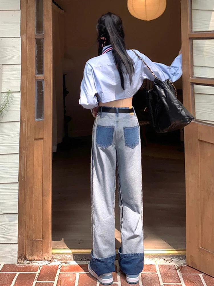 Koisoon New Women Vintage Japanese Harajuku Fashion Baggy Denim Pants Cyber Jeans Y2k Streetwear Low Waist Long Trousers 2000s Aesthetic