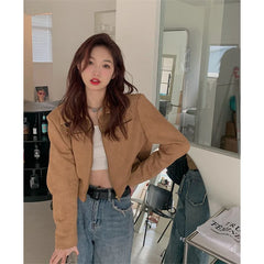 Koisoon Vintage Cropped Jackets Women Streetwear Y2K Causal Short Coat Spring Autumn Harajuku Korean Slim All Match Outerwear Tops