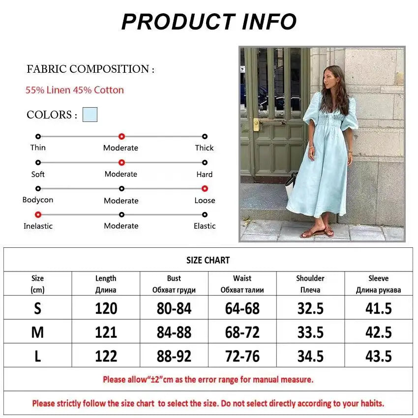 Koisoon Vintage Cotton Linen High Waist A Line Dresses Elegant Chic Pleated Sexy V-neck Short Sleeve Dress Women Blue Summer Dress