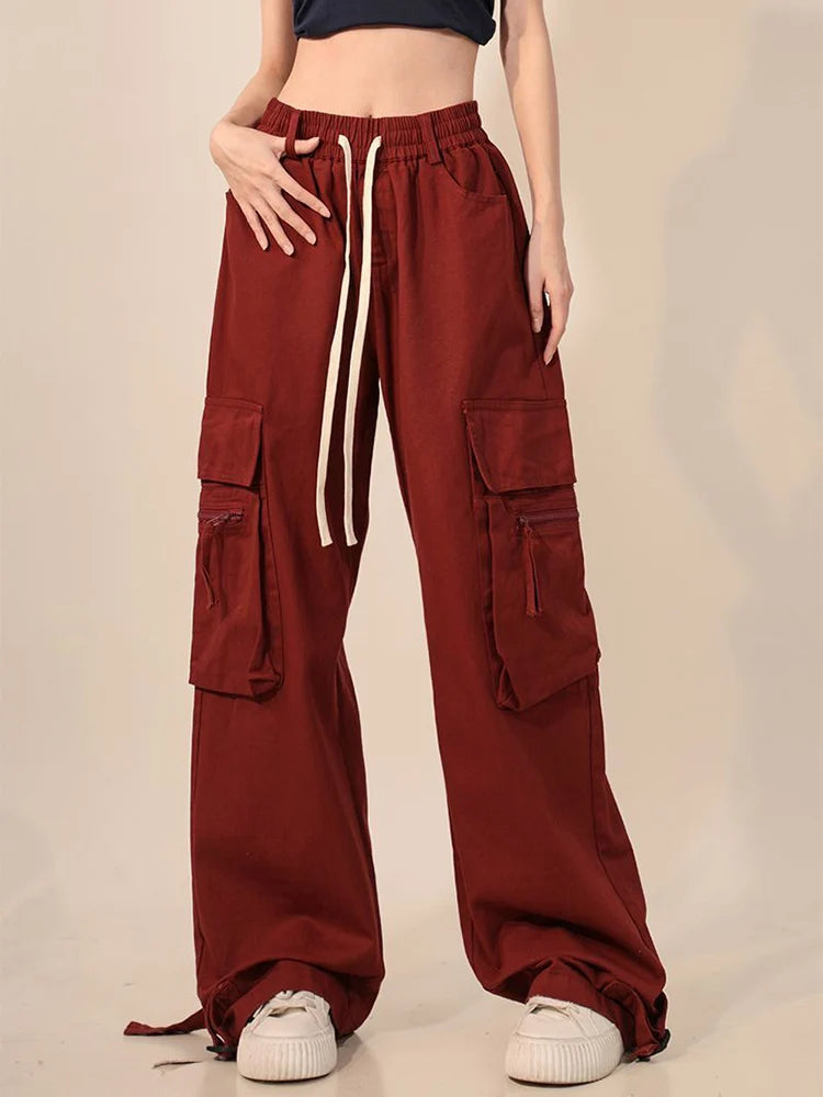 Koisoon Y2K Cargo Pants Bf Vintage Streetwear High Waist Casual Straight Trousers Women Hip Hop Harajuku Pockets Wide Leg Pants New