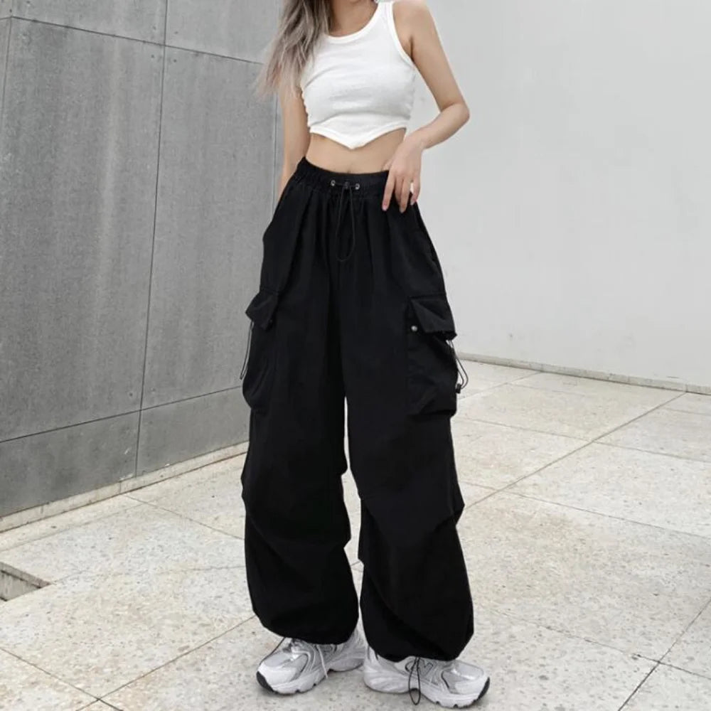 Koisoon Y2k Cargo Pants Women Streetwear Casual Wide Leg Pants Harajuku Vintage Solid Baggy Straight Trousers Ladies Oversize Sweatpants