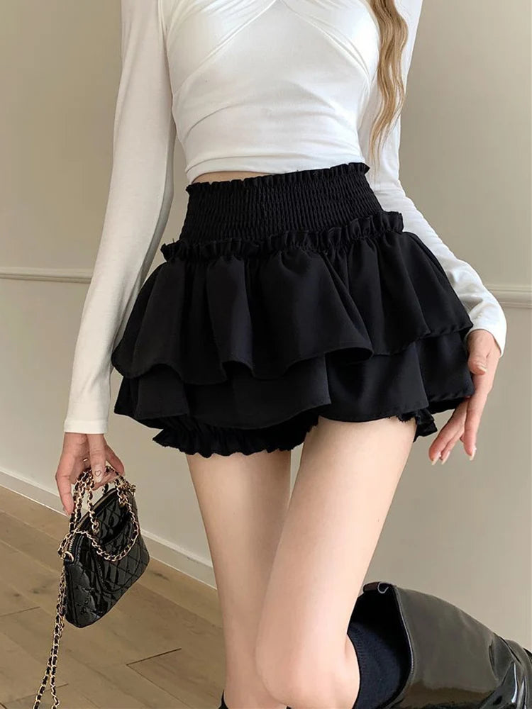 Koisoon Sexy Ruffles Sweet Skirt Women High Waist Fashion Mini Cake Skirt Korean Preppy Style Kawaii Casual Lady Cute Shorts Skirt