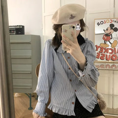 Koisoon Striped Preppy Korean Style Shirts Japanese Youthful Woman Blouses Chic Vintage Sweet Harajuku Casual Autumn Clothing