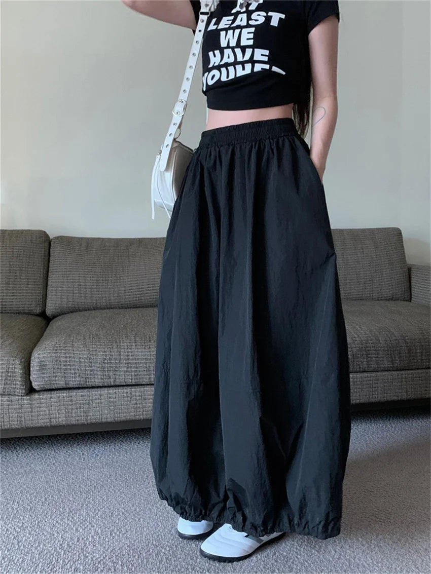 Koisoon New Design Solid Long Skirts Women Drawstring OL Pockets Stylish Summer High Street Vintage Loose Minimalist