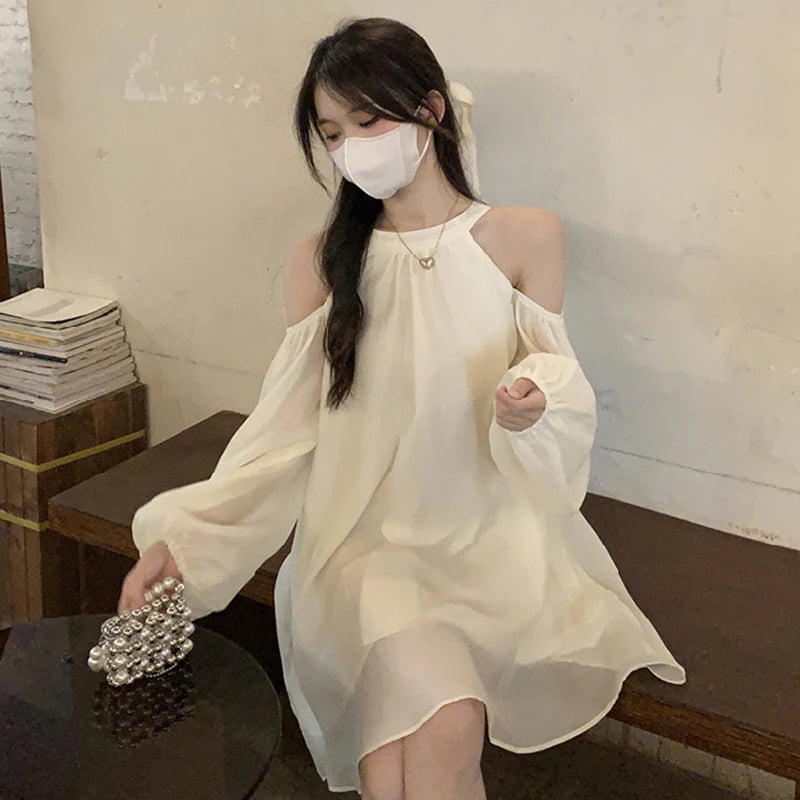 Koisoon Sexy Off Shoulder Women Dress Summer Fashion Elegant Lace Up Dress Korean Casual Female Loose A Line Dresses New