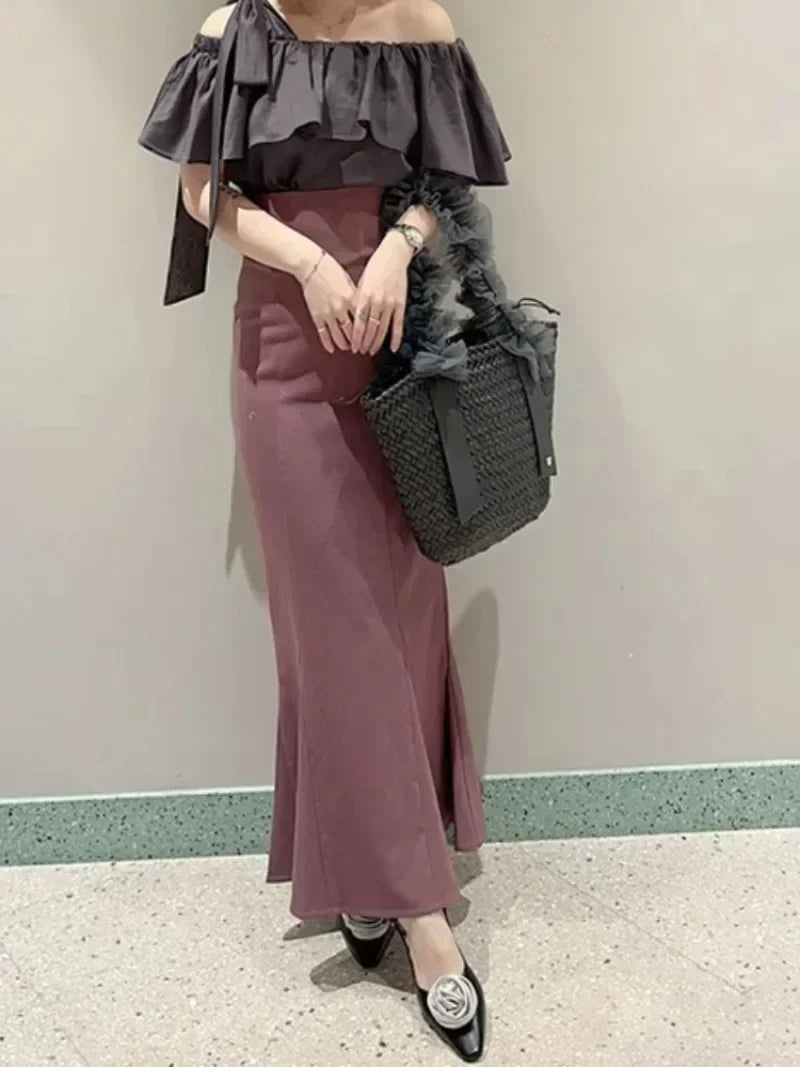 Koisoon Japanese Fishtail Faldas High Waist Women Skirts Elegant Vintage Mermaid Skirt Sweet Casual Falda Autumn New Ropa Mujer 2024