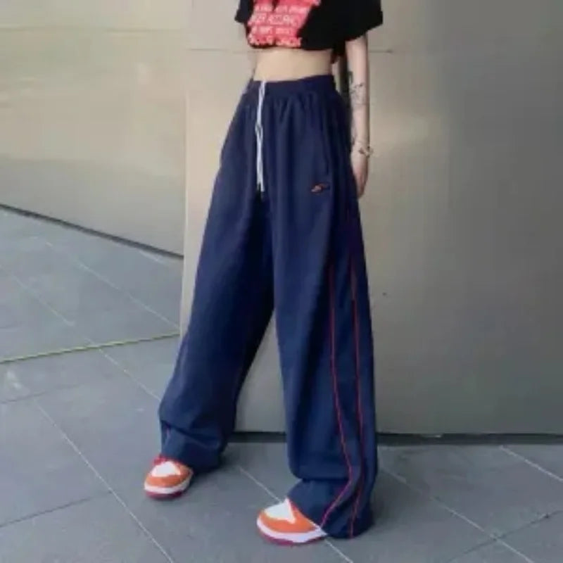 Koisoon Navy Blue Harajuku Woman Oversize Sweatpants Spring Summer Elastic Waist Pocket Streetwear Fashion Joggers Sport Casual Trousers