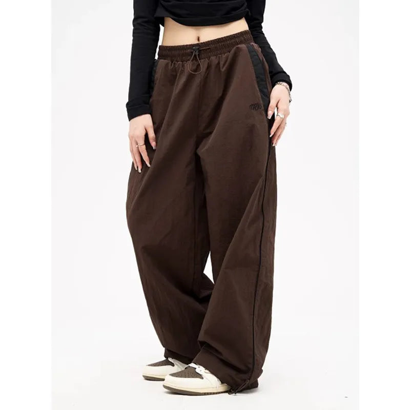 Koisoon Women Spring Retro Solid Loose Drawstring Trousers Casual Joggers Baggy Wide Leg Sweatpants Mid Waist Sporty Y2k Female Clothes