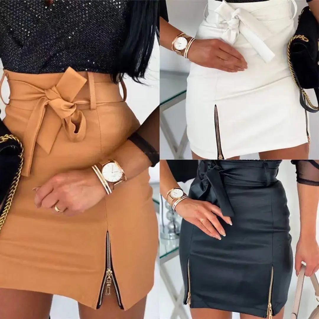 Koisoon 2024 New Sexy Women's PU Leather Skirt Spring Summer Front Split Pencil Midi Skirts Elegant High Waist Sheath Skirts