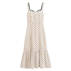 Koisoon Summer 2024 French Dot Print Ruffles Dress Sexy Chiffon Dresses For Women Clothing Lace Patchwork Spaghetti Straps Dress