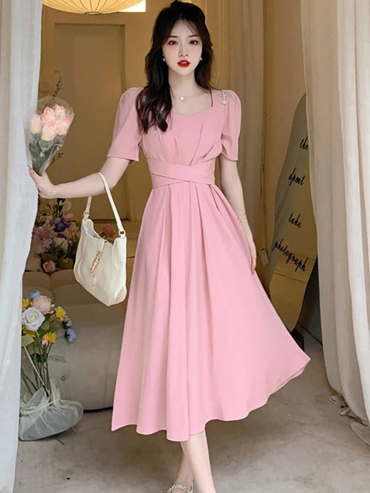 Koisoon 2024 Women Luxury Chic Prom Midi Dresses Summer Fashion Causal Beach Long Dress Pink Korean Elegant Bodycon Party Night Vestidos