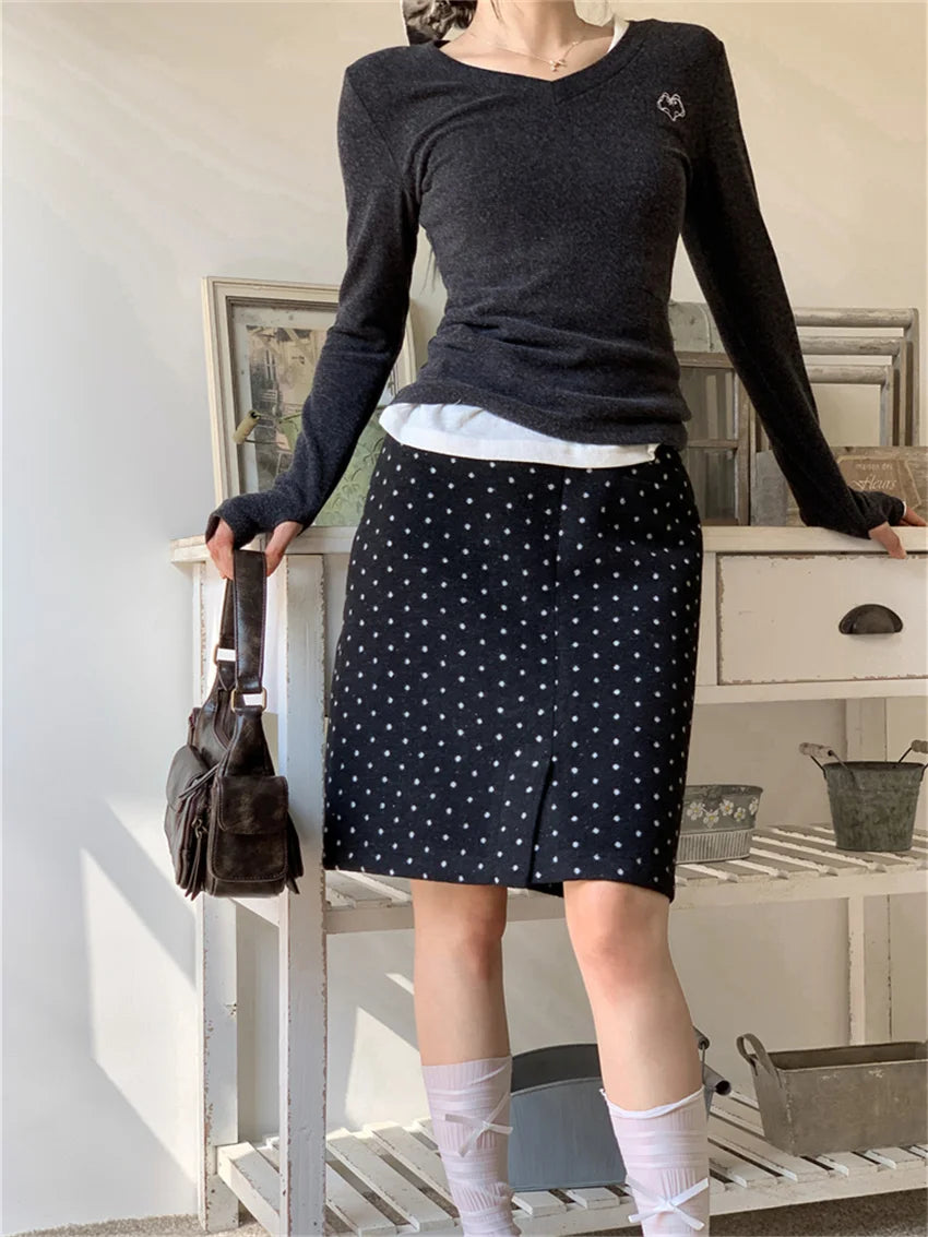 Koisoon Chic Polka Dots Mid-Length Skirts Women Vintage Casual Office Lady High Street Elegant All Match Fashion Spring