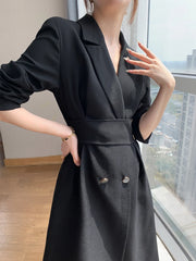 Koisoon Women's Spring Autumn Casual Elegant Midi Black Dress Long Sleeve A-Line Party Vestidos Female Fashion Korean Outwear Clothes