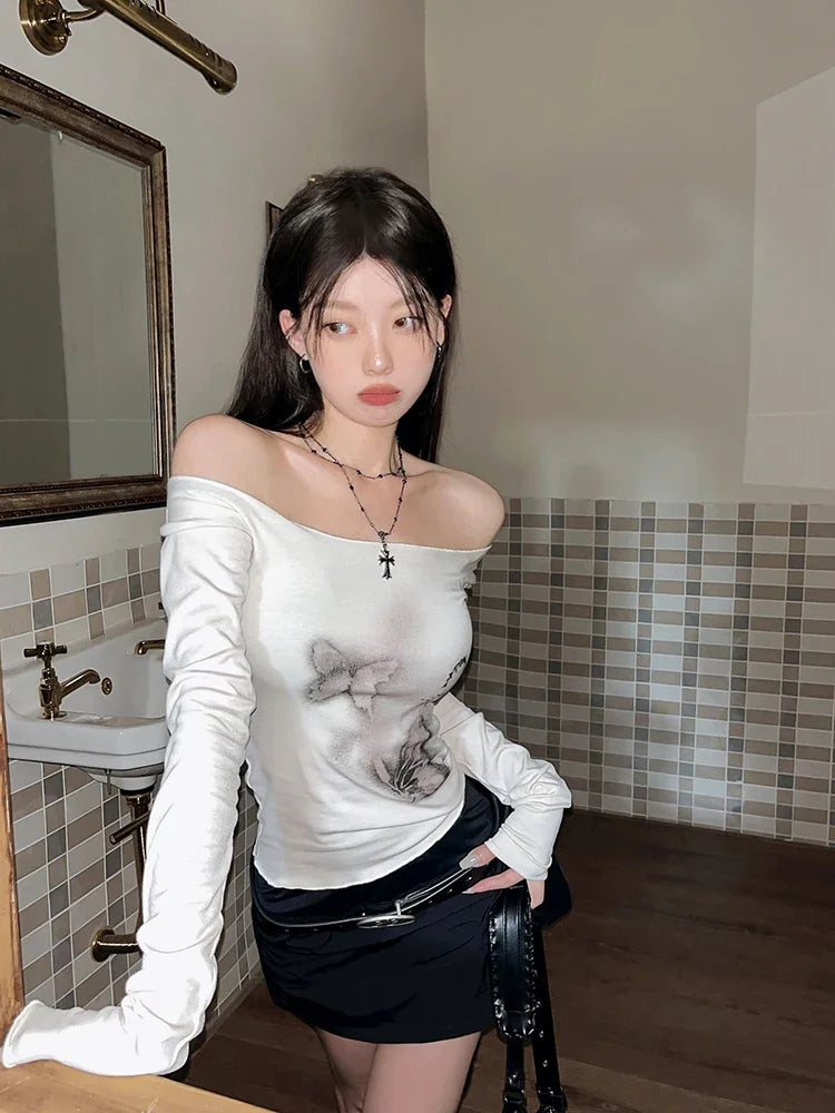 Koisoon 2024 Vintage Graphic Aesthetic T Shirts Women See Through Crop Tops Skinny Streetwear Y2k Tshirts Tie Dye Grunge Tops 2000s