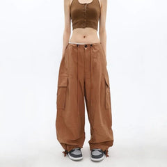 Koisoon Hip Hop Oversize Solid Cargo Pants Women Streetwear Fashion Drawstring Loose Wide Leg Harajuku Jogging Sports Casual Trousers