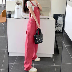 Koisoon Women Denim Overalls Korean Casual Big Pocket Loose Jumpsuit Summer Fashion All Match Jeans Female Streetwear Trousers New