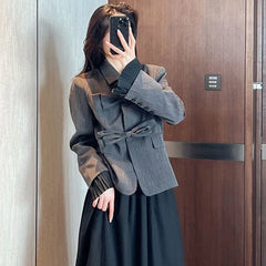 Koisoon Fashion Women Suits Coats Elegant Female Designed Bow Loose Outwear Casual All Match Korean Patchwork Tops Autumn New