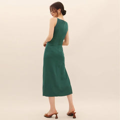 Koisoon Elegant Women Sleeveless Slash Neck Waisted Split OL Dress Slim Female Casual Summer Midi Party Dresses Vestidos