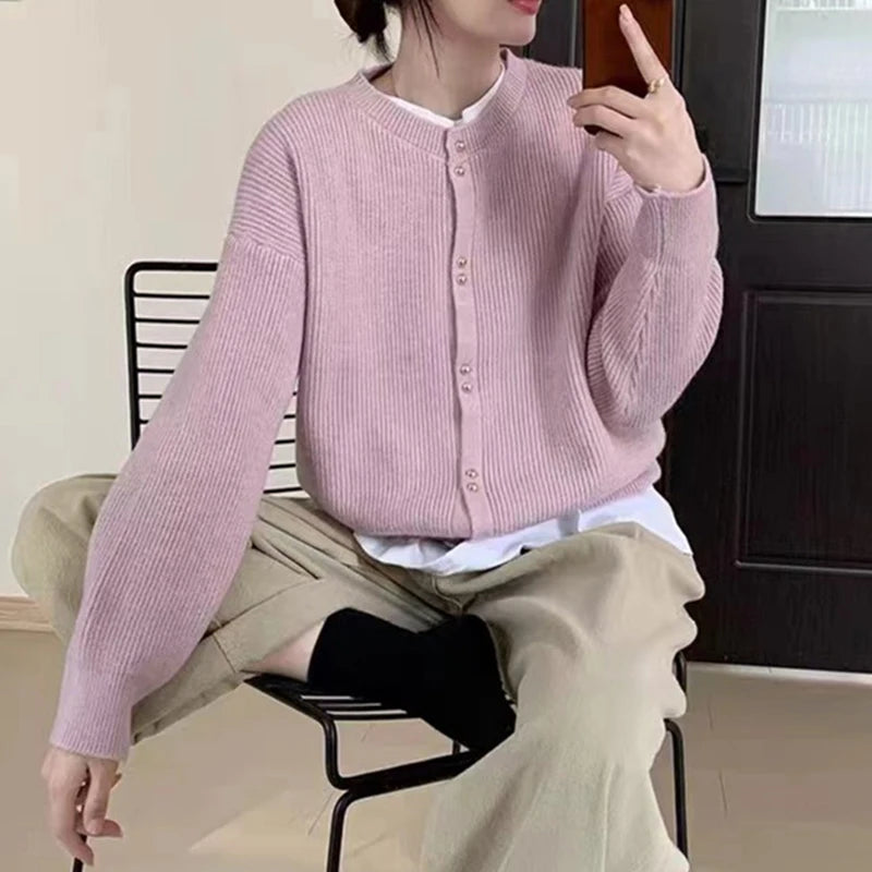 Koisoon Women O-neck Knitted Cardigan Autumn Winter Long Sleeved High-end Sweater Cardigans Lazy Style Female  Loose Soft Knitted Coat