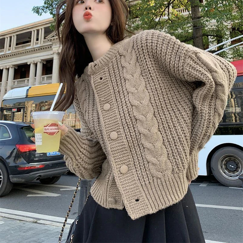 Koisoon Autumn Women Cardigan Sweater Fashion Korean Streetwear Buttons Loose Knitted Coats Female Casual Twist All Match Jacket