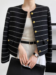 Koisoon Women's Striped Flap Coat Fashion Tweed Jackets for Women 2023 Ropa Mujer Temperament Tunic Vintage Korean Coats