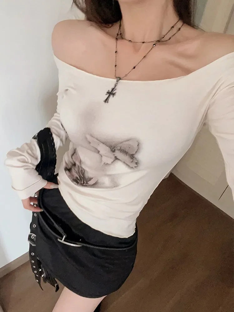 Koisoon 2024 Vintage Graphic Aesthetic T Shirts Women See Through Crop Tops Skinny Streetwear Y2k Tshirts Tie Dye Grunge Tops 2000s