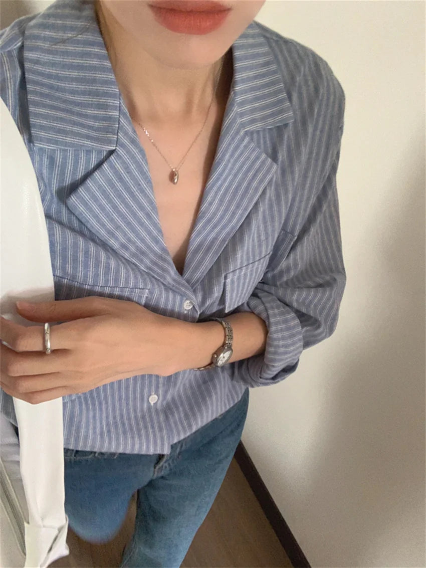 Koisoon Work Wear Stripe Shirts Women Elegant Chic Classic Vintage Spring 2024 All Match Office Lady Full Sleeve High Street