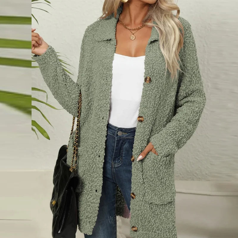 Koisoon Elegant Single Breasted Winter Jackets Women Casual Lapel Collar Solid Loose Outwear Stylish Autumn Faux Lamb Fleece Coats