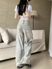 Koisoon American Vintage Women Baggy Wash Denim Pants Harajuku Fashion Japanese Low Rise Jeans Loose Long Trousers Harajuku Y2k Grunge