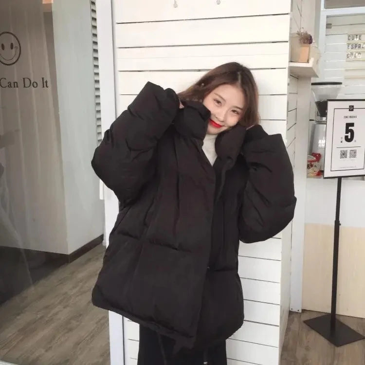 Koisoon Winter Women Streetwear Parkas Korean Fashion All Match Loose Puffer Coats Harajuku Casual Female Drawstring Puffy Jacket