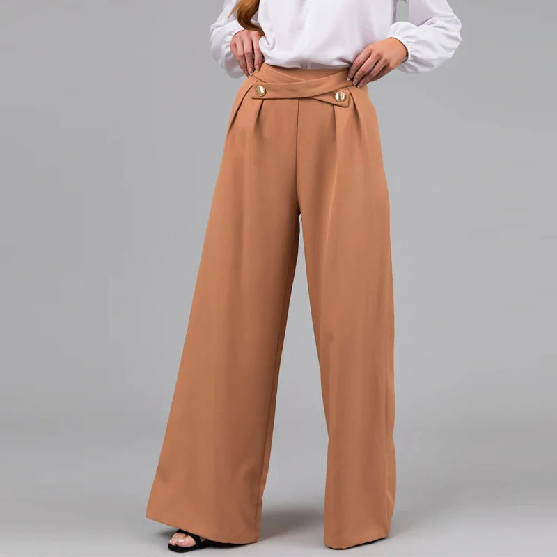 Koisoon 2024 Spring Fashion Cross Buttoned Pants Women Elegant High Waist Solid Office Trousers Autumn Pocket Straight Sweatpants Mujer