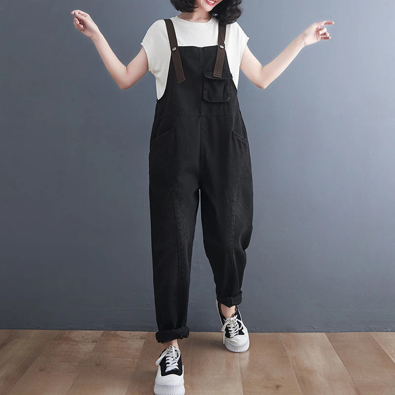 Koisoon Y2K Women Denim Overalls Korean Casual Multi Pocket Loose Jumpsuit Summer Fashion Jeans Female Streetwear Trousers New