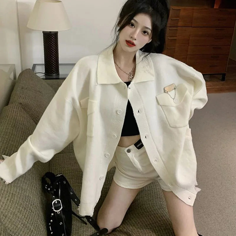 Koisoon Fashion Cardigan Sweater Women Korean Streetwear Tassel Loose Coats Autumn Casual Female All Match Knitted Jacket New