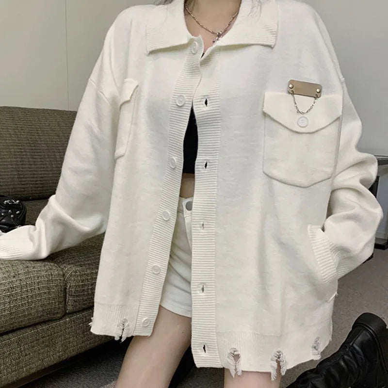 Koisoon Fashion Cardigan Sweater Women Korean Streetwear Tassel Loose Coats Autumn Casual Female All Match Knitted Jacket New