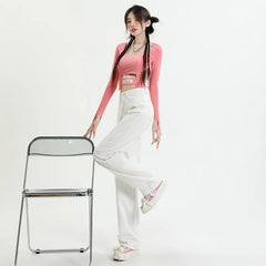 Koisoon White Cotton Wide Leg Jeans Spring and Summer Women High Waist Slim Original Dirty Korean Version Pink Design Straight Leg Jeans