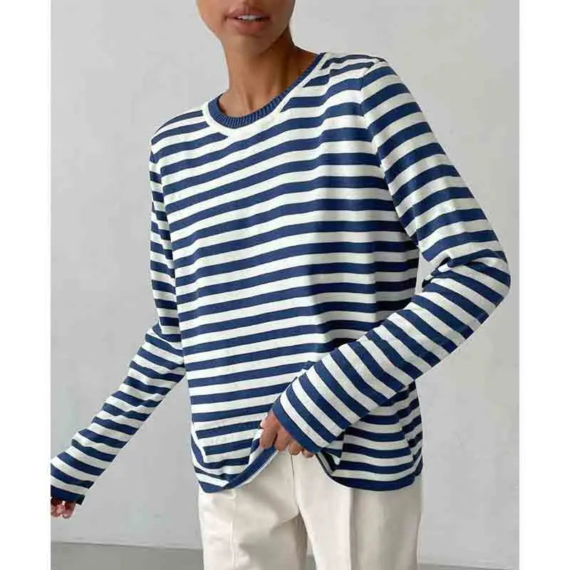 Koisoon Spring Autumn Women Clothing Striped Sweater Fashion Versatile Round Neck Warm Basic Long Sleeve Casual Knitted Pullover Tops