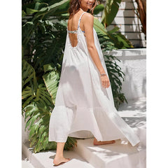 Koisoon Vintage Chic 100% Muslin Cotton Women White Dresses Summer Sleeveless Elegant Party Holiday Beach Boho Long Maxi Robe платье