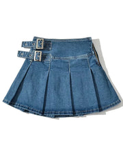 Koisoon Summer New TARUXY Denim Y2k Skirt with Pleats and Belt 90s E-girl Korean Skirts For Women High Street Jeans Short Bottom