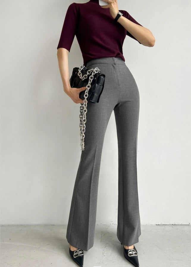 Koisoon Fashion Grey Flare Pants Loose Elegant Women 2024 Autumn High Waist Pockets Casual  Korean Trousers Female