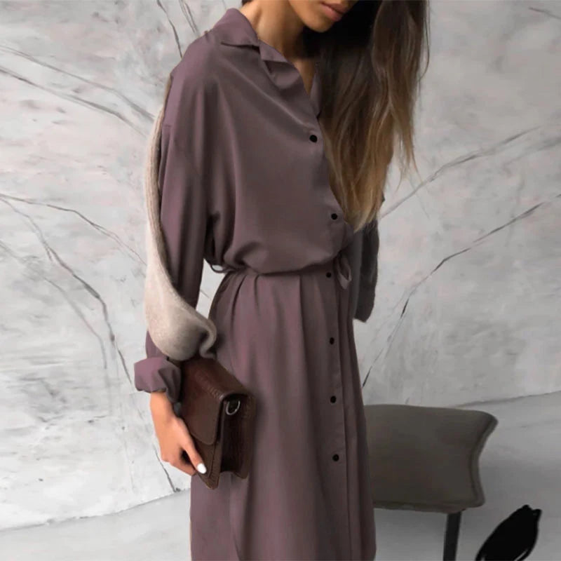 Koisoon Spring Single-breasted Satin Party Dress Women Elegant Turn-down Collar Long Shirt Dress Autumn Long Sleeve Split Office Dresses