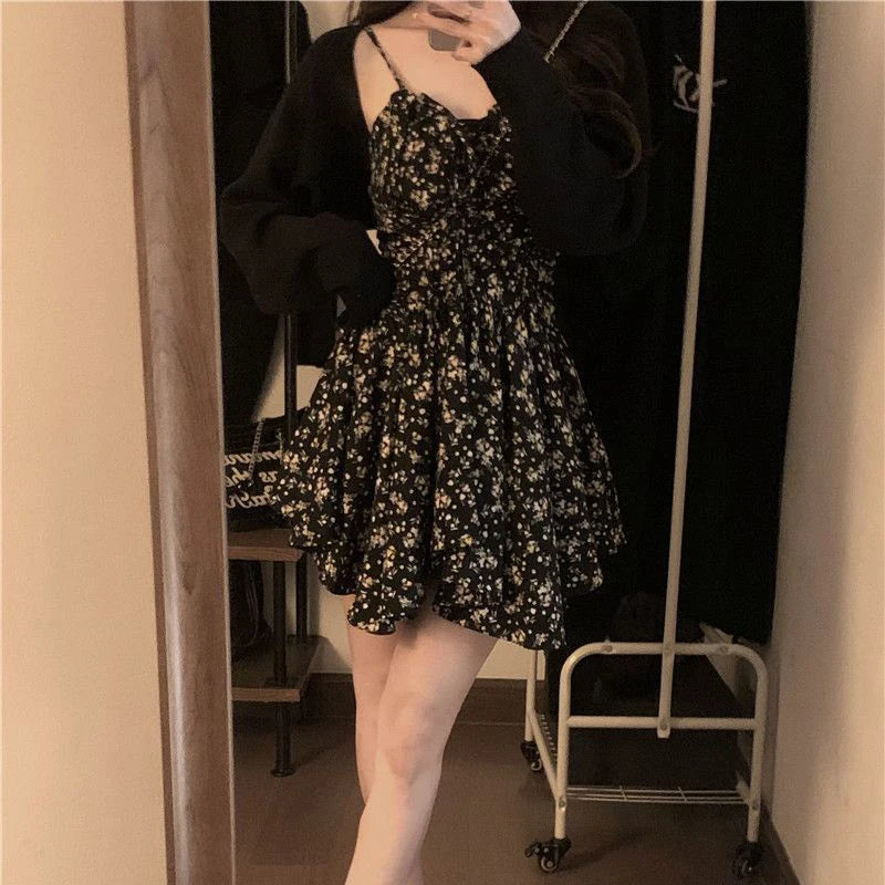 Koisoon Summer High Waist Spaghetti Strap Dress Women Korean Fashion Floral Casual Mini Dresses Y2K Female Elegant A Line Dress