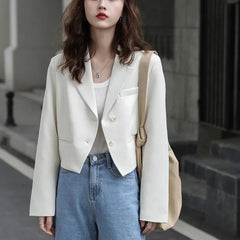 Koisoon Women Suit Coat Casual All Match Female Cropped Tops Y2K Korean Fashion Big Button Loose Long Sleeve Coats Autumn New