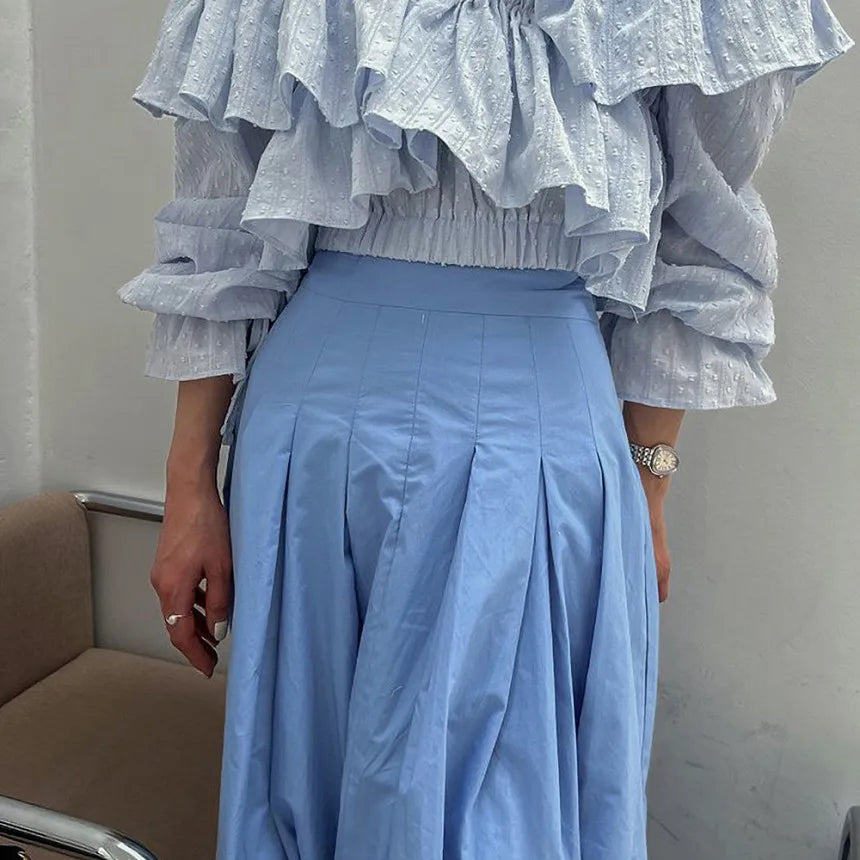 Koisoon Elegant Women Long Pleated Skirts For Female Casual Loose A-Line High Elastic Waist Maxi Skirt 2024 Spring Summer