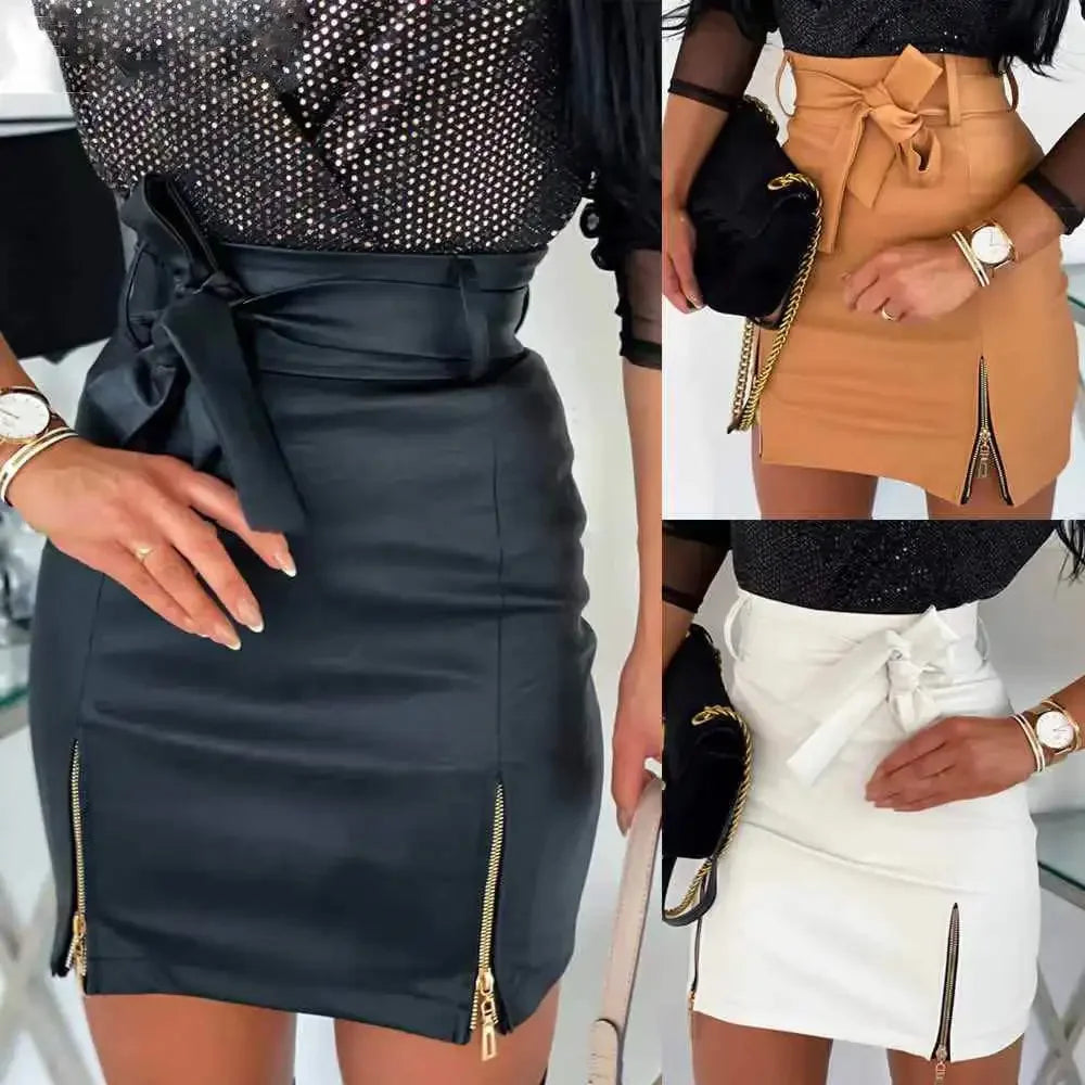 Koisoon 2024 New Sexy Women's PU Leather Skirt Spring Summer Front Split Pencil Midi Skirts Elegant High Waist Sheath Skirts