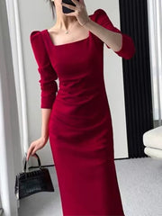 Koisoon Party Dresses Women Long Sleeve Streetwear French Style Dress Office Lady Solid Midi Zipper New Autumn Vestidos Female Mujers