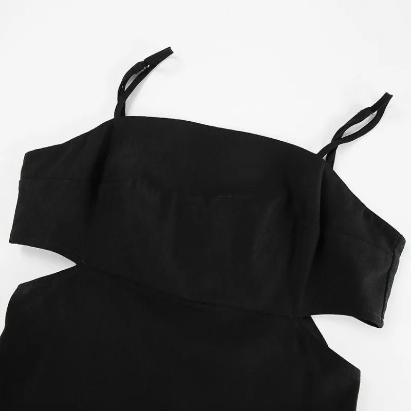 Koisoon Fashion Black Cotton Suspender Dress Spring and Summer Women's Sexy Hollow Out Design Elastic Slim Fit Casual Backless Dress