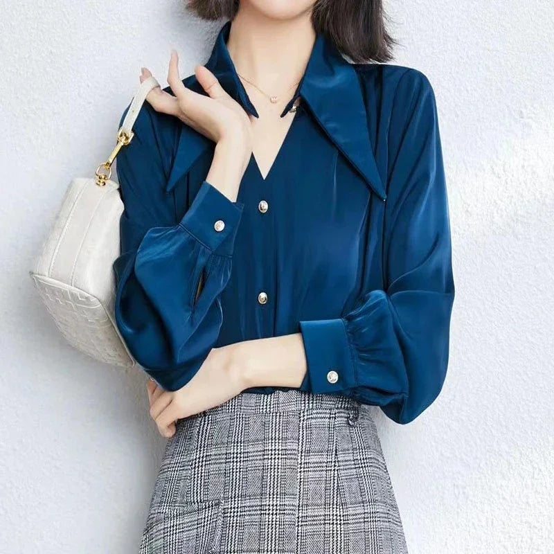 Koisoon Elegant Chic Shirts Women Turn Down Collar Long Sleeve Hollow Out Blouse Office Lady Spring Korean Ol Solid Button Tops